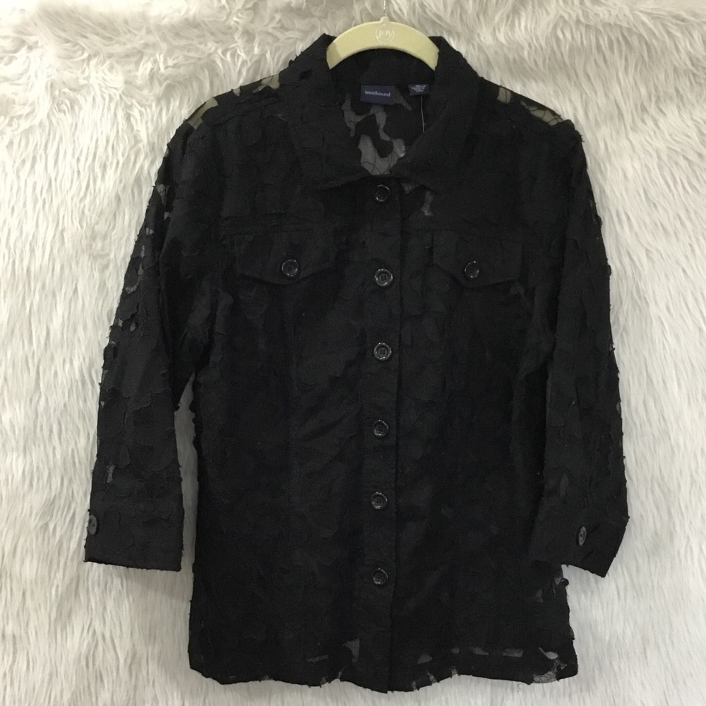 Westbound sheer black floral embroidered jacket size medium new